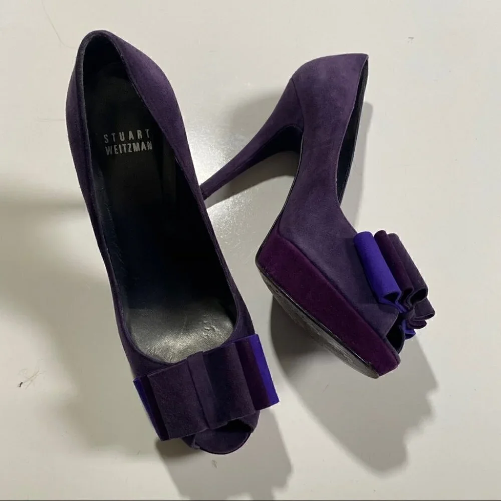Stuart Wietzman Backpage Pumps Purple Suede Chunky Platform Heels